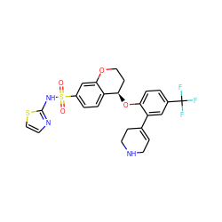 O=S(=O)(Nc1nccs1)c1ccc2c(c1)OCC[C@H]2Oc1ccc(C(F)(F)F)cc1C1=CCNCC1 ZINC000653721477
