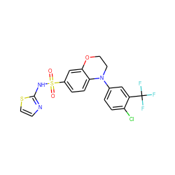 O=S(=O)(Nc1nccs1)c1ccc2c(c1)OCCN2c1ccc(Cl)c(C(F)(F)F)c1 ZINC000220255818