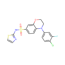O=S(=O)(Nc1nccs1)c1ccc2c(c1)OCCN2c1ccc(Cl)c(F)c1 ZINC000220237176