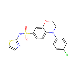 O=S(=O)(Nc1nccs1)c1ccc2c(c1)OCCN2c1ccc(Cl)cc1 ZINC000205736765