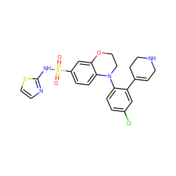 O=S(=O)(Nc1nccs1)c1ccc2c(c1)OCCN2c1ccc(Cl)cc1C1=CCNCC1 ZINC000205728772