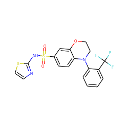 O=S(=O)(Nc1nccs1)c1ccc2c(c1)OCCN2c1ccccc1C(F)(F)F ZINC000220310403