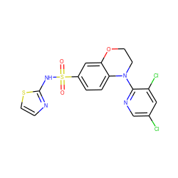 O=S(=O)(Nc1nccs1)c1ccc2c(c1)OCCN2c1ncc(Cl)cc1Cl ZINC000220246932