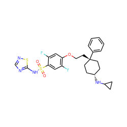 O=S(=O)(Nc1ncns1)c1cc(F)c(OCC[C@]2(c3ccccc3)CC[C@@H](NC3CC3)CC2)cc1F ZINC001772618471
