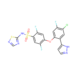 O=S(=O)(Nc1ncns1)c1cc(F)c(Oc2cc(F)c(Cl)cc2-c2ccn[nH]2)cc1F ZINC000095581483