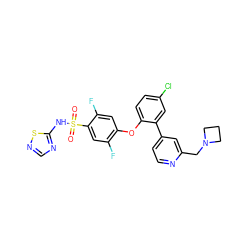 O=S(=O)(Nc1ncns1)c1cc(F)c(Oc2ccc(Cl)cc2-c2ccnc(CN3CCC3)c2)cc1F ZINC000095583709