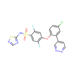 O=S(=O)(Nc1ncns1)c1cc(F)c(Oc2ccc(Cl)cc2-c2ccnnc2)cc1F ZINC000095582227