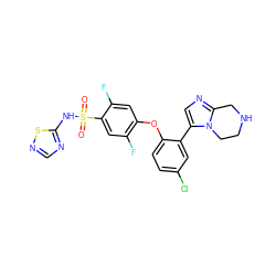 O=S(=O)(Nc1ncns1)c1cc(F)c(Oc2ccc(Cl)cc2-c2cnc3n2CCNC3)cc1F ZINC000205537005
