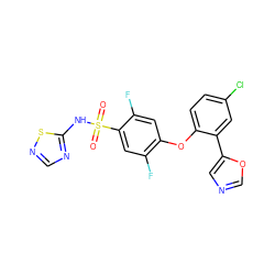 O=S(=O)(Nc1ncns1)c1cc(F)c(Oc2ccc(Cl)cc2-c2cnco2)cc1F ZINC000095582297