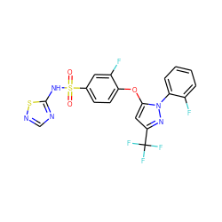 O=S(=O)(Nc1ncns1)c1ccc(Oc2cc(C(F)(F)F)nn2-c2ccccc2F)c(F)c1 ZINC000095583809