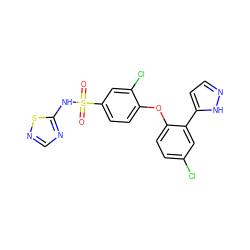 O=S(=O)(Nc1ncns1)c1ccc(Oc2ccc(Cl)cc2-c2ccn[nH]2)c(Cl)c1 ZINC000095584908