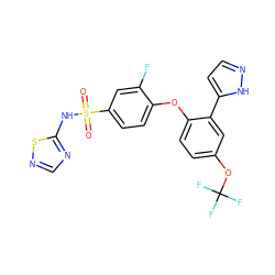 O=S(=O)(Nc1ncns1)c1ccc(Oc2ccc(OC(F)(F)F)cc2-c2ccn[nH]2)c(F)c1 ZINC000095583963