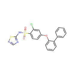 O=S(=O)(Nc1ncns1)c1ccc(Oc2ccccc2-c2ccccc2)cc1Cl ZINC000095582912