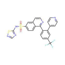 O=S(=O)(Nc1ncns1)c1ccc2c(-c3ccc(C(F)(F)F)cc3-c3ccncc3)nccc2c1 ZINC000206137518