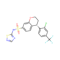 O=S(=O)(Nc1ncns1)c1ccc2c(c1)OCC[C@@H]2c1ccc(C(F)(F)F)cc1Cl ZINC000653742704