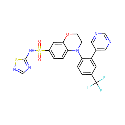 O=S(=O)(Nc1ncns1)c1ccc2c(c1)OCCN2c1ccc(C(F)(F)F)cc1-c1cncnc1 ZINC000205721896