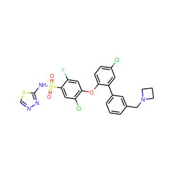 O=S(=O)(Nc1nncs1)c1cc(Cl)c(Oc2ccc(Cl)cc2-c2cccc(CN3CCC3)c2)cc1F ZINC000095584188
