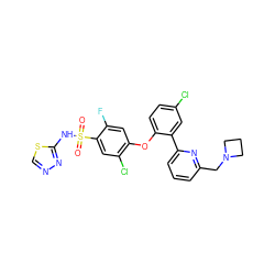 O=S(=O)(Nc1nncs1)c1cc(Cl)c(Oc2ccc(Cl)cc2-c2cccc(CN3CCC3)n2)cc1F ZINC000095582666