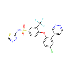 O=S(=O)(Nc1nncs1)c1ccc(Oc2ccc(Cl)cc2-c2ccnnc2)c(C(F)(F)F)c1 ZINC000095581176