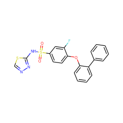 O=S(=O)(Nc1nncs1)c1ccc(Oc2ccccc2-c2ccccc2)c(F)c1 ZINC000095584560
