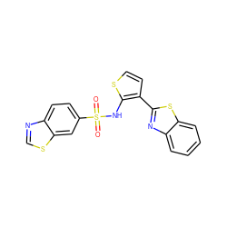 O=S(=O)(Nc1sccc1-c1nc2ccccc2s1)c1ccc2ncsc2c1 ZINC000043123390