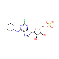 O=S(=O)(O)OC[C@H]1O[C@@H](n2cnc3c(NC4CCCCC4)nc(Cl)nc32)[C@H](O)[C@@H]1O ZINC000096167349