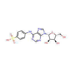 O=S(=O)(O)c1ccc(Nc2ncnc3c2ncn3[C@@H]2O[C@H](CO)[C@@H](O)[C@H]2O)cc1 ZINC000008660421