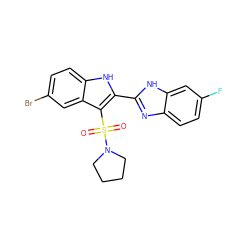 O=S(=O)(c1c(-c2nc3ccc(F)cc3[nH]2)[nH]c2ccc(Br)cc12)N1CCCC1 ZINC000029039030