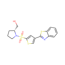 O=S(=O)(c1cc(-c2nc3ccccc3s2)cs1)N1CCC[C@@H]1CO ZINC000038215224
