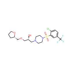 O=S(=O)(c1cc(C(F)(F)F)ccc1Cl)N1CCN(C[C@@H](O)COC[C@@H]2CCCO2)CC1 ZINC000025514352