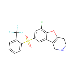 O=S(=O)(c1cc(Cl)c2oc3c(c2c1)CNCC3)c1ccccc1C(F)(F)F ZINC000147505507