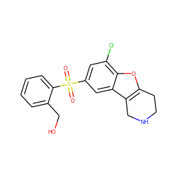 O=S(=O)(c1cc(Cl)c2oc3c(c2c1)CNCC3)c1ccccc1CO ZINC000147522234