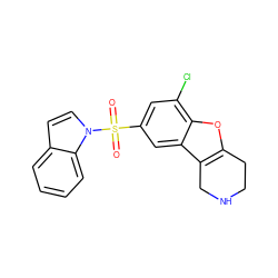 O=S(=O)(c1cc(Cl)c2oc3c(c2c1)CNCC3)n1ccc2ccccc21 ZINC000143282410