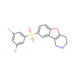 O=S(=O)(c1cc(Cl)cc(Cl)c1)c1ccc2oc3c(c2c1)CNCC3 ZINC000143342553