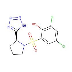 O=S(=O)(c1cc(Cl)cc(Cl)c1O)N1CCC[C@H]1c1nnn[nH]1 ZINC000013687300