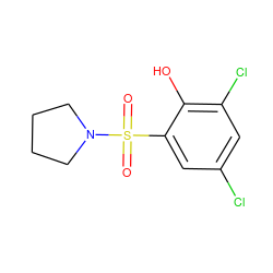 O=S(=O)(c1cc(Cl)cc(Cl)c1O)N1CCCC1 ZINC000004539367