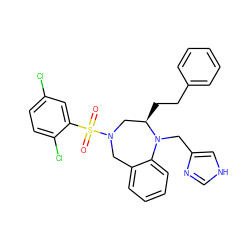 O=S(=O)(c1cc(Cl)ccc1Cl)N1Cc2ccccc2N(Cc2c[nH]cn2)[C@H](CCc2ccccc2)C1 ZINC000025980808