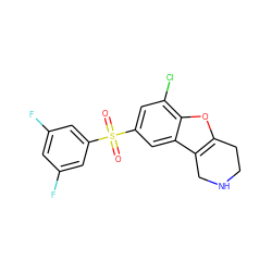 O=S(=O)(c1cc(F)cc(F)c1)c1cc(Cl)c2oc3c(c2c1)CNCC3 ZINC000147525714