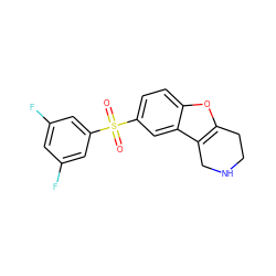 O=S(=O)(c1cc(F)cc(F)c1)c1ccc2oc3c(c2c1)CNCC3 ZINC000143542979