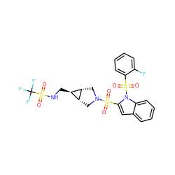 O=S(=O)(c1cc2ccccc2n1S(=O)(=O)c1ccccc1F)N1C[C@H]2[C@H](CNS(=O)(=O)C(F)(F)F)[C@H]2C1 ZINC000101370662