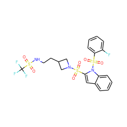 O=S(=O)(c1cc2ccccc2n1S(=O)(=O)c1ccccc1F)N1CC(CCNS(=O)(=O)C(F)(F)F)C1 ZINC000064526930