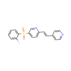 O=S(=O)(c1ccc(/C=C/c2ccncc2)nc1)c1ccccc1F ZINC000028889305