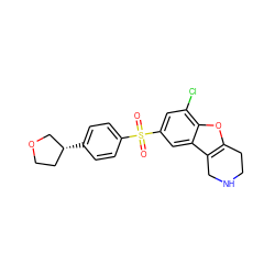 O=S(=O)(c1ccc([C@@H]2CCOC2)cc1)c1cc(Cl)c2oc3c(c2c1)CNCC3 ZINC000147566730