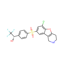 O=S(=O)(c1ccc([C@H](O)C(F)(F)F)cc1)c1cc(Cl)c2oc3c(c2c1)CNCC3 ZINC000147524379