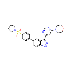 O=S(=O)(c1ccc(-c2ccc3[nH]nc(-c4cc(N5CCOCC5)ncn4)c3c2)cc1)N1CCCC1 ZINC000225566074