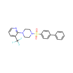 O=S(=O)(c1ccc(-c2ccccc2)cc1)N1CCN(c2ncccc2C(F)(F)F)CC1 ZINC000029046084