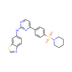 O=S(=O)(c1ccc(-c2ccnc(Nc3ccc4ncsc4c3)n2)cc1)N1CCCCC1 ZINC000029042683