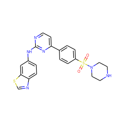 O=S(=O)(c1ccc(-c2ccnc(Nc3ccc4ncsc4c3)n2)cc1)N1CCNCC1 ZINC000013588917