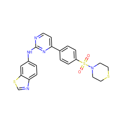 O=S(=O)(c1ccc(-c2ccnc(Nc3ccc4ncsc4c3)n2)cc1)N1CCSCC1 ZINC000029042765