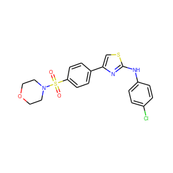 O=S(=O)(c1ccc(-c2csc(Nc3ccc(Cl)cc3)n2)cc1)N1CCOCC1 ZINC000000712697